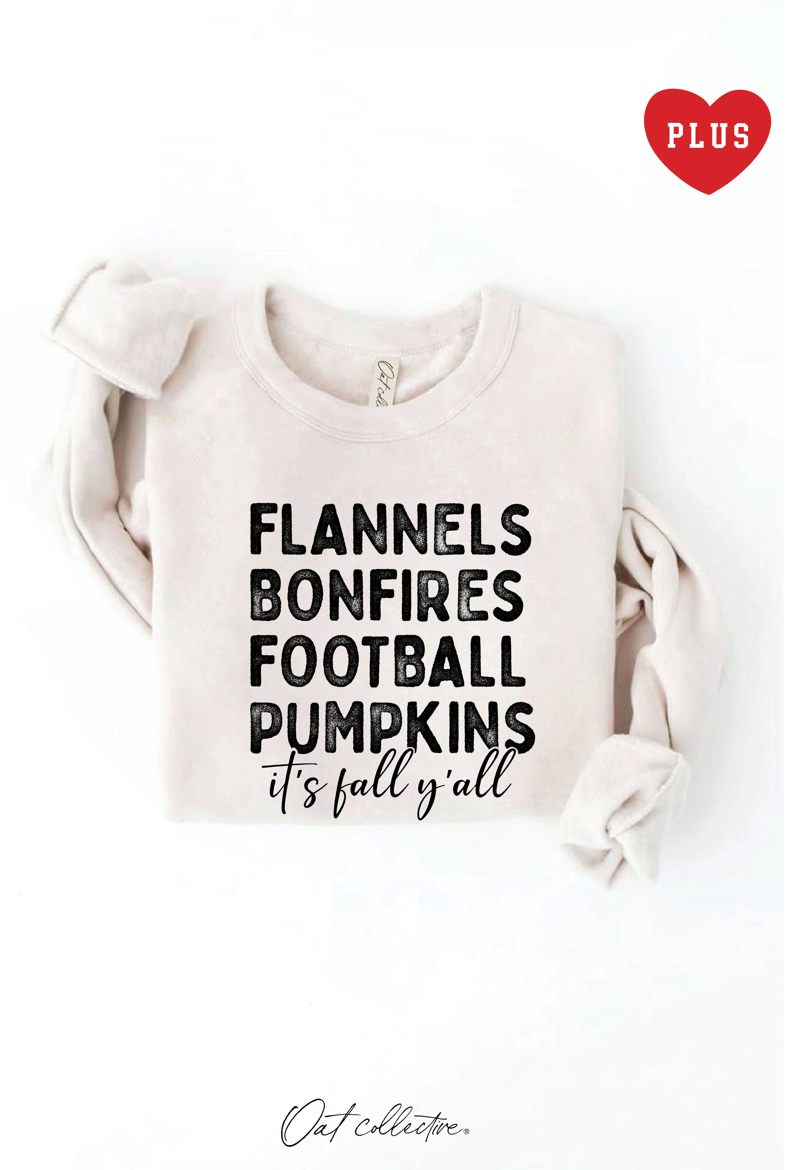 Flannels Bonfires Football Pumpkins It’s Fall Y’all Plus Size Graphic Sweatshirt – Cozy Crewneck Pullover